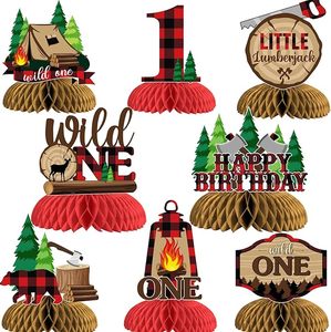 Décorations Wild One Lumberjack Honeycomb pour le 1er anniversaire et la Saint-Valentin pour garçons - Utilisation intérieure/extérieure imperméable - Product Image 1