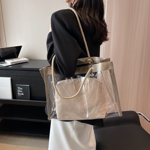 Transparent Large Capacity Women's Tote Bag Khaki Waterproof Everyday Use Summer 2024 Horizontal <b>Square</b> Style - Product Image 1