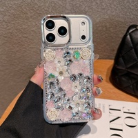 Coque de téléphone portable de luxe avec fleurs en cristal 3D et diamants pour iPhone 11 12 13 14 15 16 17 Pro Max, protection anti-rayures