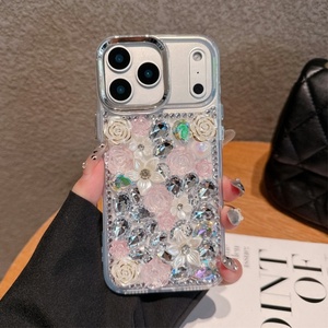 Luxury bling 3D crystal diamond rose flower mobile phone <b>case</b> for <b>iPhone</b> <b>11</b> 12 13 14 15 16 17 pro max scratch protect cover - Product Image 2