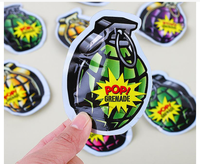 Vente chaude Laser brillant PVC nouvel an et noël dessin animé autocollants utilisation adhésive pour bougie et artisanat pop grenade