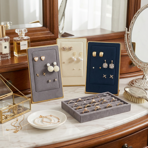 Creative Vertical Ear Nail Rack Microfiber Flannel Metal <b>Shelf</b> Earrings Rack Gift Boxes Leather <b>Lining</b> Geometric Design - Product Image 3