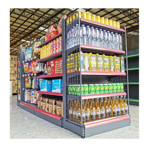Rak Gondola Besi untuk Peralatan <span class=keywords><strong>Display</strong></span> Supermarket, Toko Kelontong, dan Toko Swalayan, Warna Abu-abu Tua, Rak Empat Sisi - Product Image 5