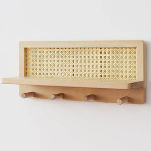 Stile giapponese in legno massello in Rattan a doppio livello di stoccaggio con tessuto a parete portachiavi per giornali e riviste in dormitorio - Product Image 2