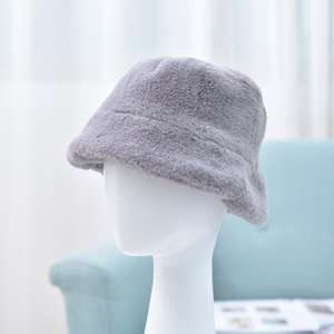 D1927 mujeres niña invierno cálido sombreros de pescador plano ala ancha liso piel <span class=keywords><strong>lana</strong></span> felpa sombrero de cubo - Product Image 4