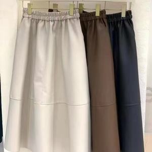 Nouvelle mode, jupes longues en cuir véritable noir taille haute pour femmes, grandes tailles - Product Image 3