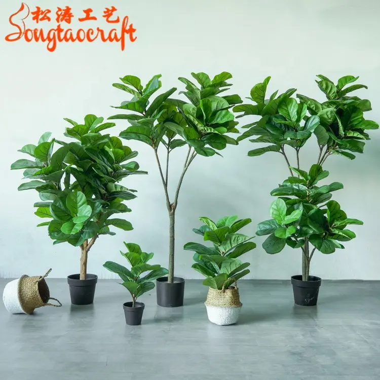 Factory Cheap Tropical Faked Fiddle Leaf Tree Artificial Ficus Lyrata Plant Bonsai Tree For Home Office Shop Decoration