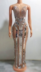 <span class=keywords><strong>Abito</strong></span> <span class=keywords><strong>Trasparente</strong></span> a Rete per Donna, Costume <span class=keywords><strong>da</strong></span> Ballo Senza Maniche con Paillettes e Strass, Vestito Lungo fino al Ginocchio - Product Image 3
