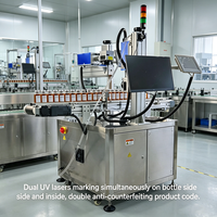 Nouvelle machine de marquage laser UV à autofocus avec convoyeur servo pour marquage simultané de codes QR latéraux et numéros de série sur bouteilles en plastique