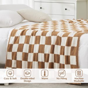 Cozy Checkerboard Grid <strong>Fluffy</strong> Microfiber Knitted Throw Blanket Lightweight Fleece Checkered <strong>Bed</strong> Blanket 50'*60' Soft Couch <strong>Cover</strong> - Product Image 3