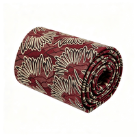 Kain Tekstil Afrika Grosir 100% Katun Poplin Abu-abu Biru Burgundy Bermotif Daun Kipas 6 Yard Kain Poplin Emas Pagne Africain