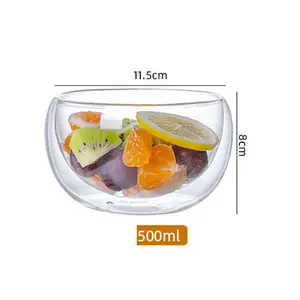 Bol en verre double couche résistant aux hautes températures d'approvisionnement d'usine vaisselle en verre borosilicate bol à salade de fruits
