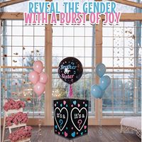 Boîte à ballons pour révélation du sexe du bébé, boîte en carton noir avec design rose et bleu, parfaite pour une fête de naissance de garçon ou de fille