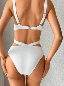 Traje de Baño de Una Pieza con Tirantes Finos, Estilo Bikini, Sexy, Europeo Americano, de Alta Calidad, Moldea la Figura, para Vacaciones en la Playa - Product Image 5