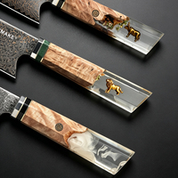 Couteau Kiritsuke personnalisé de 8 pouces, ensemble de couteaux de cuisine en acier Damas cuivré à 33 couches, couteau de chef à cœur VG10, manches en bois stabilisé et résine