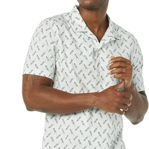 Men's Slim-Fit <b>Short</b>-<b>Sleeve</b> <b>Button</b>-Down Vacation <b>Shirt</b> 100% Cotton Breathable Stand Collar Custom Logo ODM Summer Print Knitted - Product Image 6