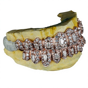 Juego de Grillz de Lujo en Oro Rosa con Incrustaciones Brillantes, Corte Micro, Joyería Dental, Rodio Negro, Estilo Hip Hop - Product Image 2