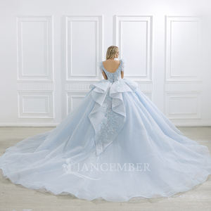 Vestidos de Quinceañera Azul Cielo con Apliques de Encaje Floral, Cuentas y Cristales Bordados, Flores 3D, Vestido de Gala Largo hasta el Suelo, Color Caramelo - Product Image 5