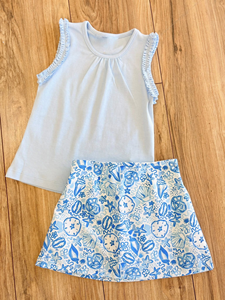 Tenues d'été personnalisées pour petites filles : Ensemble chemise à volants, jupe-short et shorty, couleur unie, style boutique, pour jumelles - Product Image 3