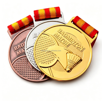 Médaille personnalisée gravée en alliage de zinc, métal 3D embossé, plaqué or, trophée de championnat, médaille de badminton