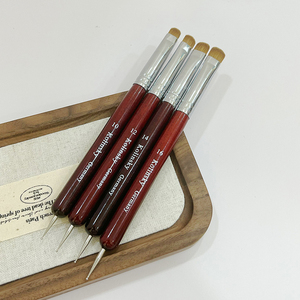 Pinceau pour manucure française à double tête, plaqué rhodium, manche en bois rouge, poils Kolinsky, stylo professionnel pour la peinture d'art des ongles en salon - Product Image 6