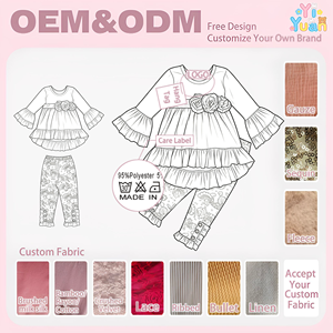 Set 2 Pezzi OEM ODM per Bambine, Top con Maniche a Campana e Volant, Leggings con Stampa Tacchino, Abbigliamento Boutique Autunnale - Product Image 2