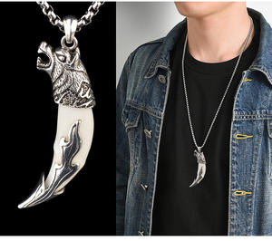 Collar de Diente de Lobo de Acero de Titanio, Collar con Colgante de Diente de Perro Auténtico de Mastín Tibetano para Amantes - Product Image 5