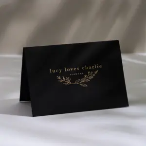 Luxury high-end custom full color print tri fold brochure black gold foil thank you folding card