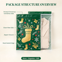 Sac de rangement de vêtements de Noël haut de gamme imprimé avec fermeture éclair et fenêtre transparente, organisateur de vêtements anti-poussière pour le stockage des vêtements saisonniers