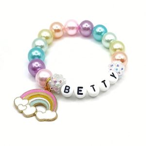 Candy Color <b>Beaded</b> BETTY Letter Bracelets Handmade Enamel Rainbow Pendant Bracelets Friendship Gifts for Girls - Product Image 3