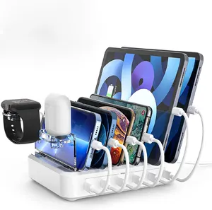 Charging Station for Multiple Devices 12A 6 Ports Multi Phone Tablet USB Charging Station Organizer 60W 5V 12A Fast Desk Chargin