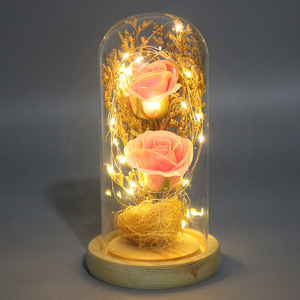 TC 2025ขายดีที่สุดช่อดอกไม้ดอกกุหลาบประดิษฐ์2ชิ้นพร้อมไฟ LED ในโดมแก้วสำหรับวันวาเลนไทน์ของขวัญสบู่กุหลาบสำหรับวันแม่ - Product Image 5