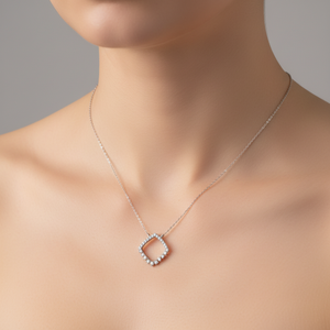 High Quality Wholesale Geometric Square Design Necklace Jewelry 18K <b>Solid</b> White <b>Gold</b> Shiny Natural Diamonds <b>Pendant</b> Necklace - Product Image 5