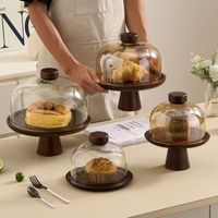 Support à gâteau rond en bois d'acacia avec couvercle en verre, plateau de présentation de desserts écologique