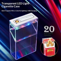 Étui à cigarettes transparent pour 20 cigarettes avec briquet USB, lumière LED respirante 7 couleurs, briquet électrique coupe-vent, accessoires pour fumeurs