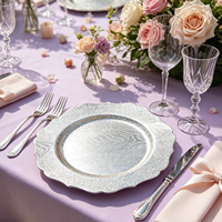 Assiettes de présentation Wojia 13 pouces en plastique électroplaqué motif bois argenté, bord festonné, pour hôtels, restaurants et réceptions de mariage