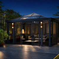 Véranda moderne MEXIN en aluminium 4 saisons avec verre Low-E, écran PC amovible, 3 portes coulissantes doubles, écologique, pour patio, jardin, extérieur