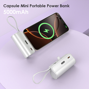 พาวเวอร์แบงค์แบบแคปซูล 5000mAh พร้อมสายชาร์จในตัวและปลั๊ก Type-C เครื่องชาร์จพกพาขนาดกะทัดรัดพร้อมไฟแสดงสถานะแบตเตอรี่ - Product Image 2