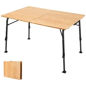 Table pliante Portable extérieure de haute qualité Table de pique-nique de voiture Table de Camping Table en alliage d'aluminium en bambou à deux volets
