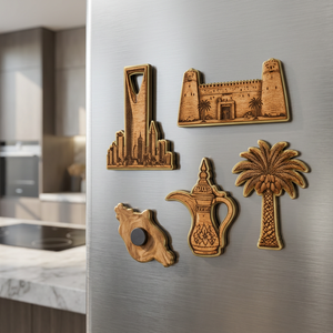 Aqdus Saleem Saudi Icons <b>Fridge</b> <b>Magnet</b> Set-Handcrafted Brass Accents Eco-friendly Durable Lightweight Traditional Design Outdoor - Product Image 2