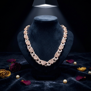 Collar llamativo de moissanita chapado en oro rosa con corte de corazón, cadena de eslabones de lujo para mujer, joyería de fiesta - Product Image 5