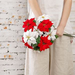 Poinsettia 2024 3 teste di fiori artificiali luminosi rosso flanella <span class=keywords><strong>oro</strong></span> polvere nucleo natale mazzo di Natale di Poinsettia - Product Image 3