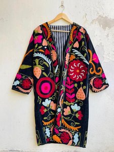 Kimono de Terciopelo Hecho a Mano para Mujer, Chaqueta Bohemia con Bordado Floral, Moda Étnica de Boutique - Product Image 4