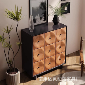 Niche Retro Storage Cabinet Black <b>Walnut</b> Solid Wood Nine <b>Drawer</b> Chest Bedroom Sofa Side Cabinet - Product Image 3