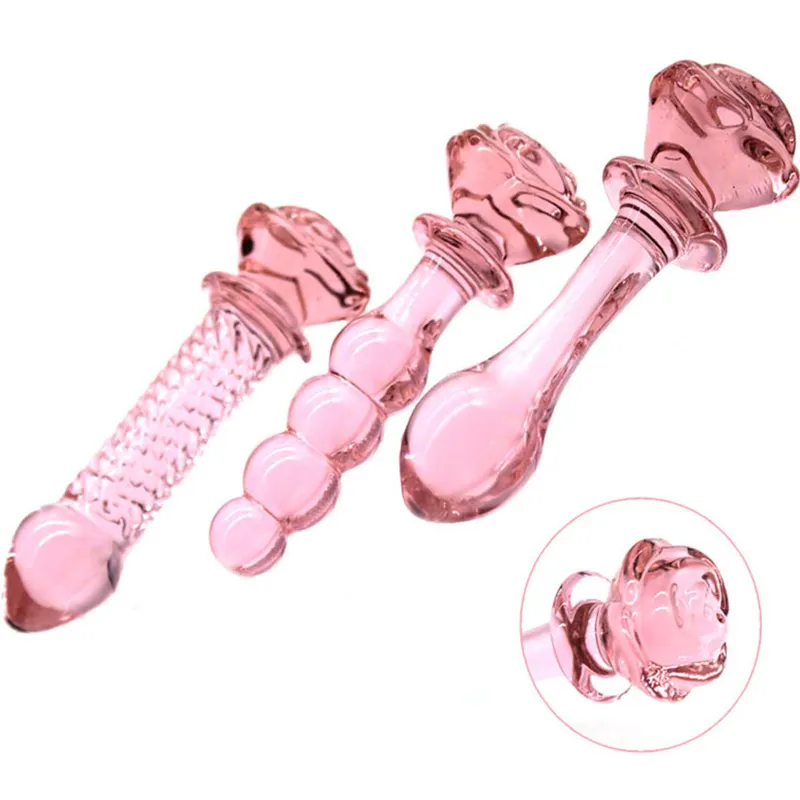 Rose Glass Penis Anal Plugs for Women and Men Anal Plug Massage for couples