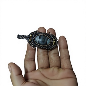 Handmade Copper Wire Wrapped Banded Agate Pendant Necklace Boho Style Jewelry Wholesale - Product Image 1