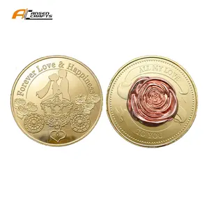 Moneda conmemorativa de boda con moneda 3D rosa para amantes de monedas de oro y plata