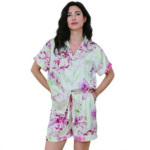 Conjunto de Pijama de Satén Floral para Mujer, Manga Corta, Ropa de Dormir de Verano, Cuello en V, Pantalones Cortos - Product Image 2