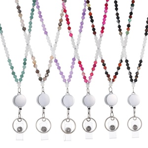 Natural Stone Beaded Rope Lanyard Necklace Easy-Pull Buckle Mobile Phone Key Work Tag Other Category Lanyard