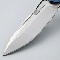 Cuchillo Plegable de Acero D2 Premium con Hoja Esqueletizada y Mango de Acero Inoxidable, Bicolor Azul y Dorado, 230mm 242g, DIY OEM, Punta de Gota
